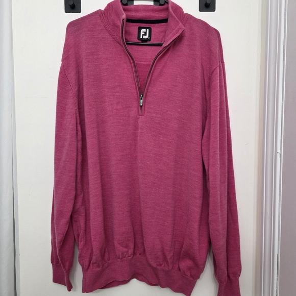 FJ Footjoy 100% Wool Pullover Sweater Mens Pink 1/4 Zip Size XXL - Picture 1 of 7